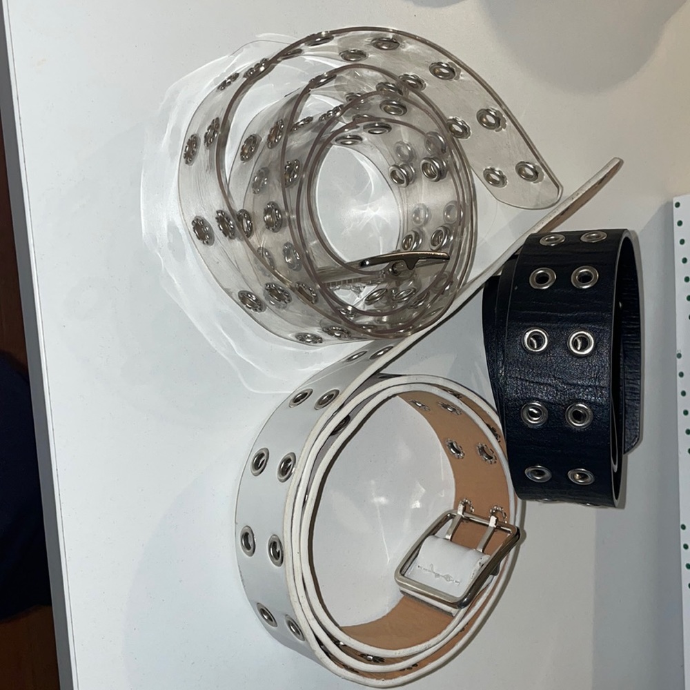 3 belts black, white, clear